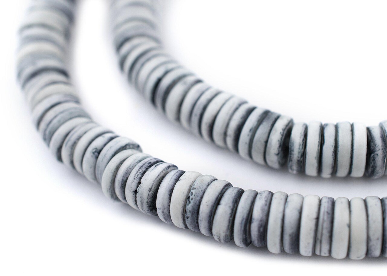 The Bead Chest 8mm Light Grey Bone Button Beads: Nepal Flat Round Disk Heishi Beads for DIY Necklace Jewelry Making